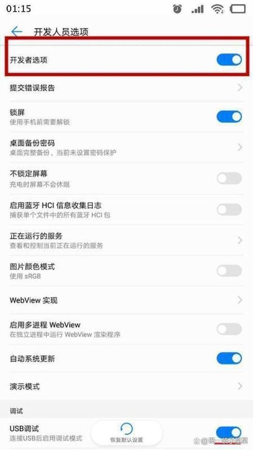 华为手机开发者选项usb调试图标