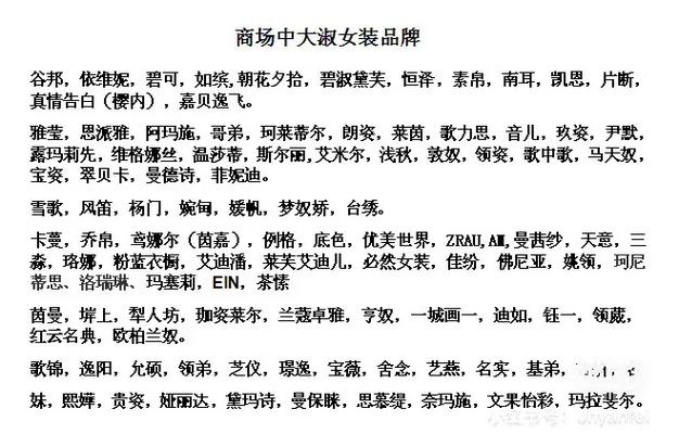 国内商场常见女装品牌图标