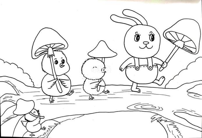 小白兔打蘑菇伞简笔画缩略图
