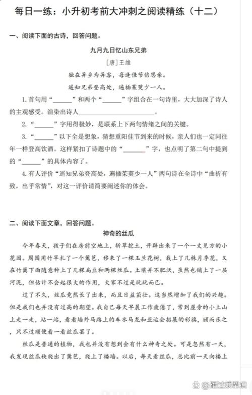 七年级阅读理解训练题可打印缩略图