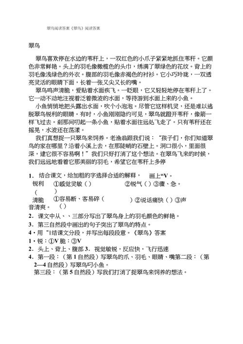 初中喜鹊阅读短文答案图标